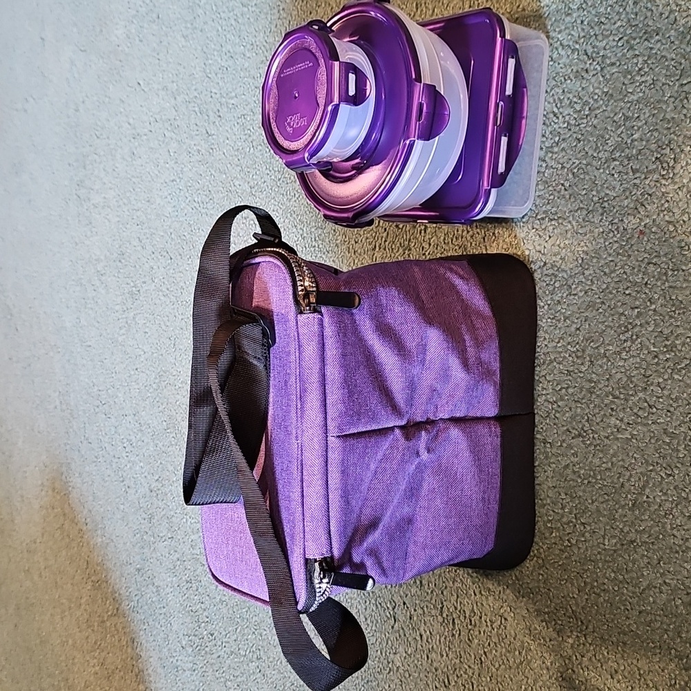 LocknLock Purple Insulated Lunch Bag with 3 Matching Containers. New, Never Used - Picture 9 of 9